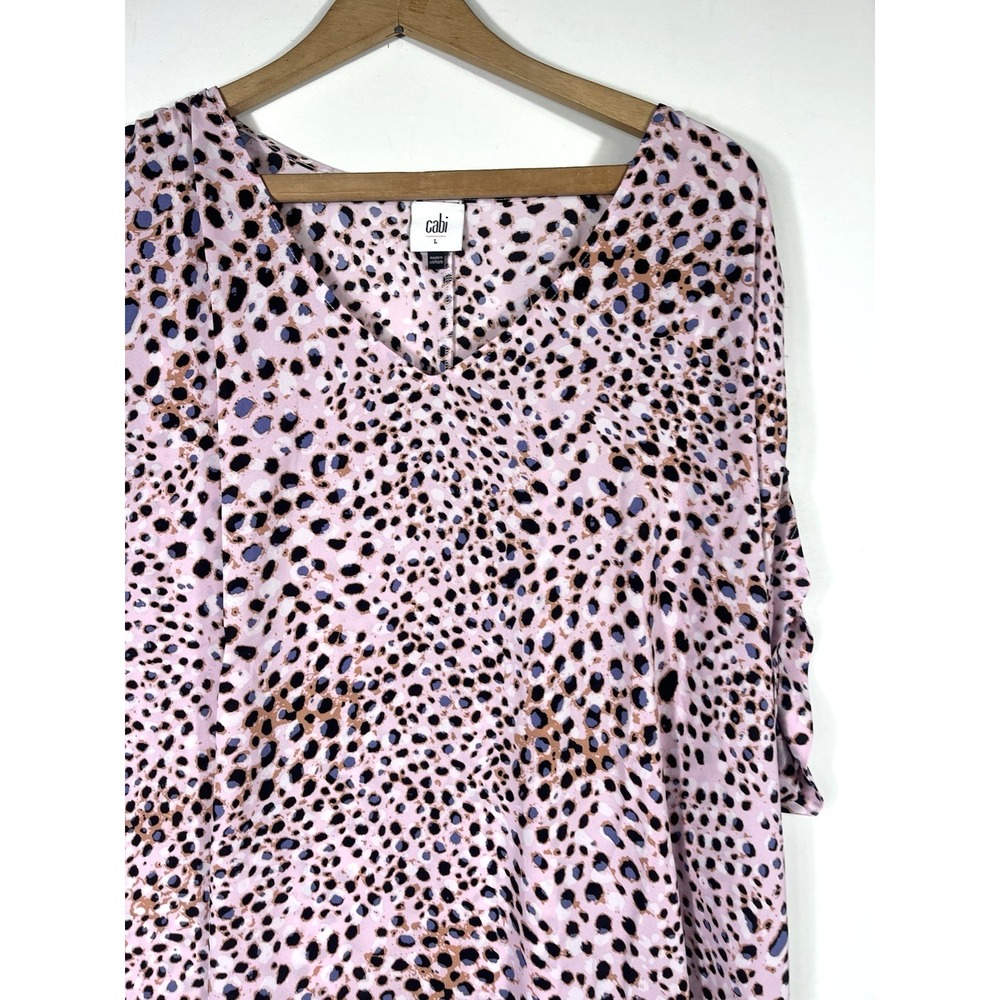 Cabi Seaside Top Size Large Pink Panther Animal Print Blouse Leopard Chiffon - Picture 5 of 13